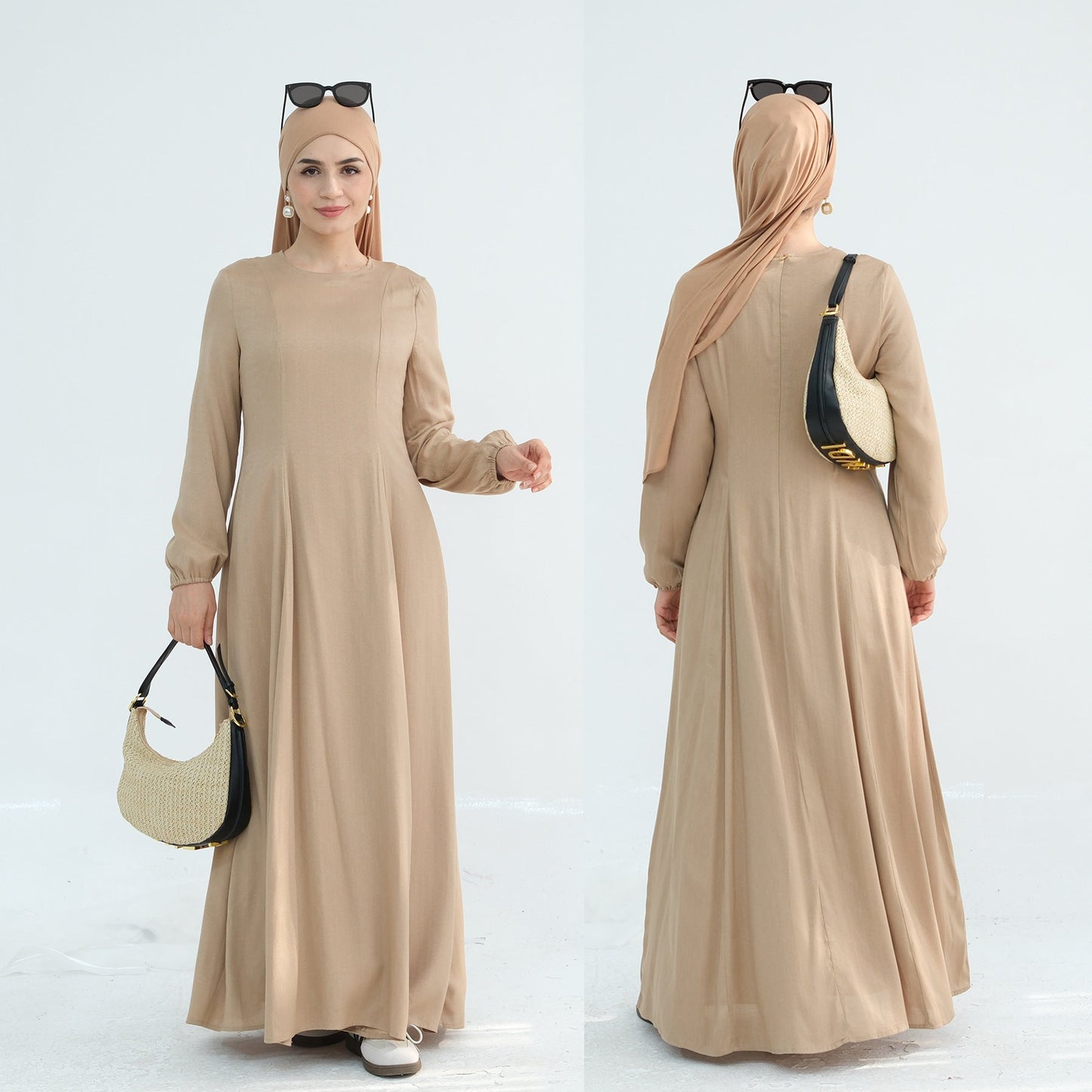 HA6632 Double Lined Simple Long Sleeve Dress