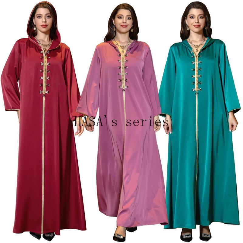 HASA's Series  HA1231 Jeweled Ribbon Satin Home Dress Abaya