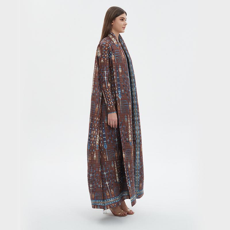 HS5848 Retro Brown Textured Open-front Long Coat
