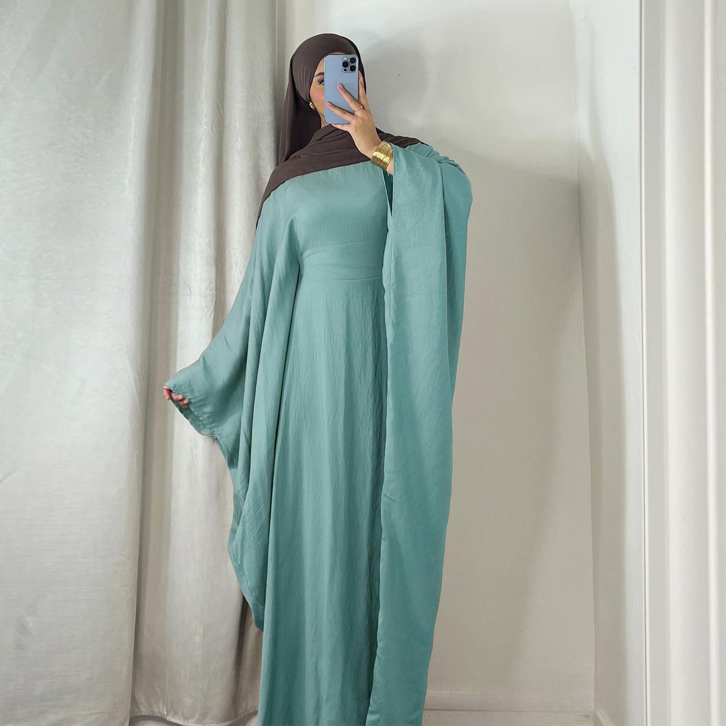 HAYA HAYA0997 Crepe Kaftan with Built-in Belt Waist Bat Sleeves Dress