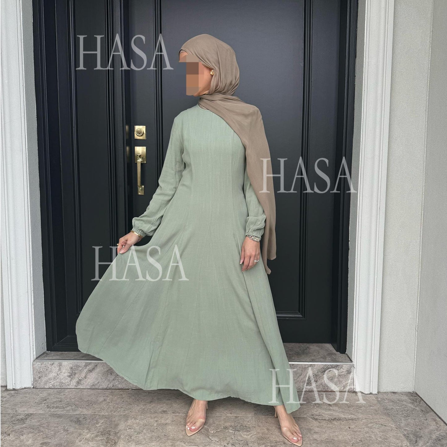 HASA HA5868 Solid Color Swing Comfortable  Dress Robe Waist Cinching
