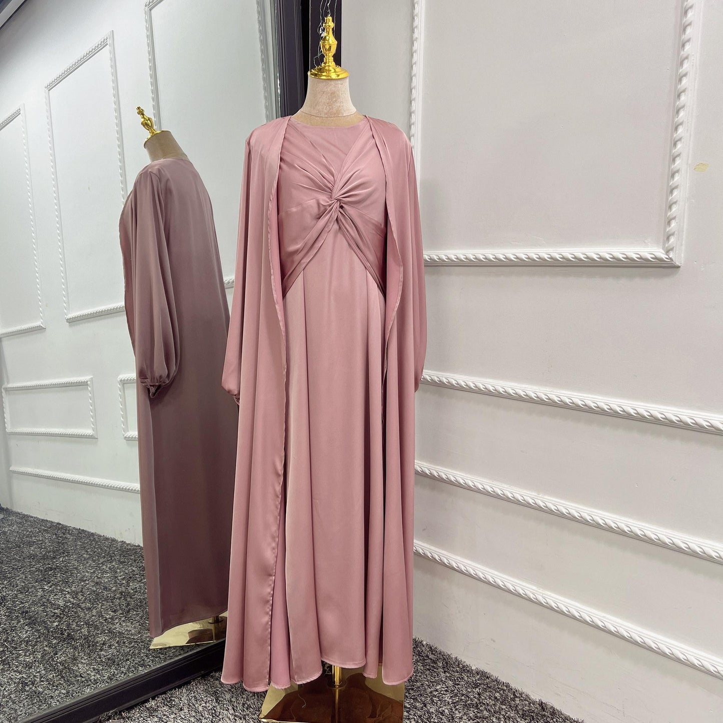 HAYA10061 Fashion solid colour two-piece dress cardigan set Abaya