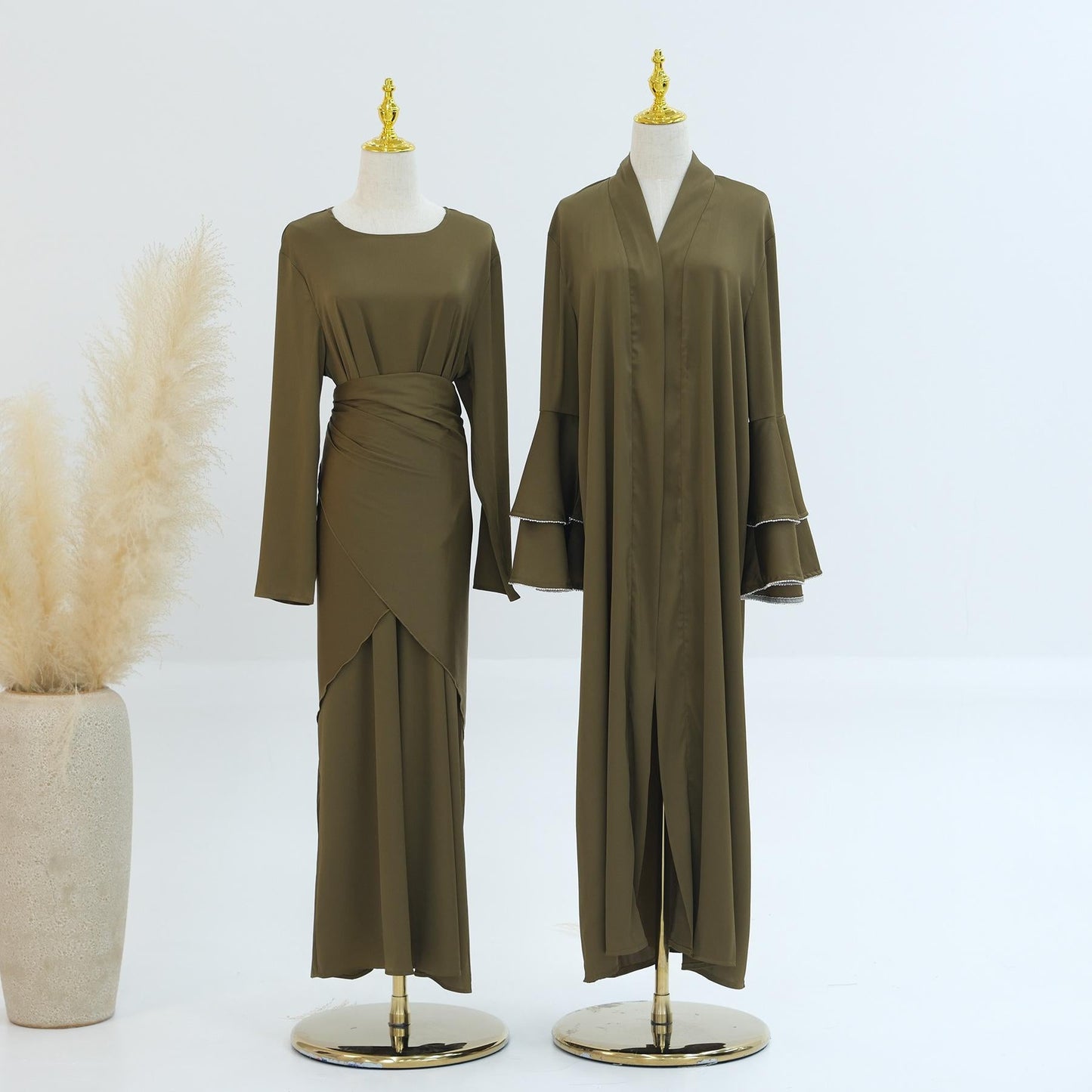 HAYA HA1188 3pcs Set Satin Cardigan+Inner Dress+Special Belt