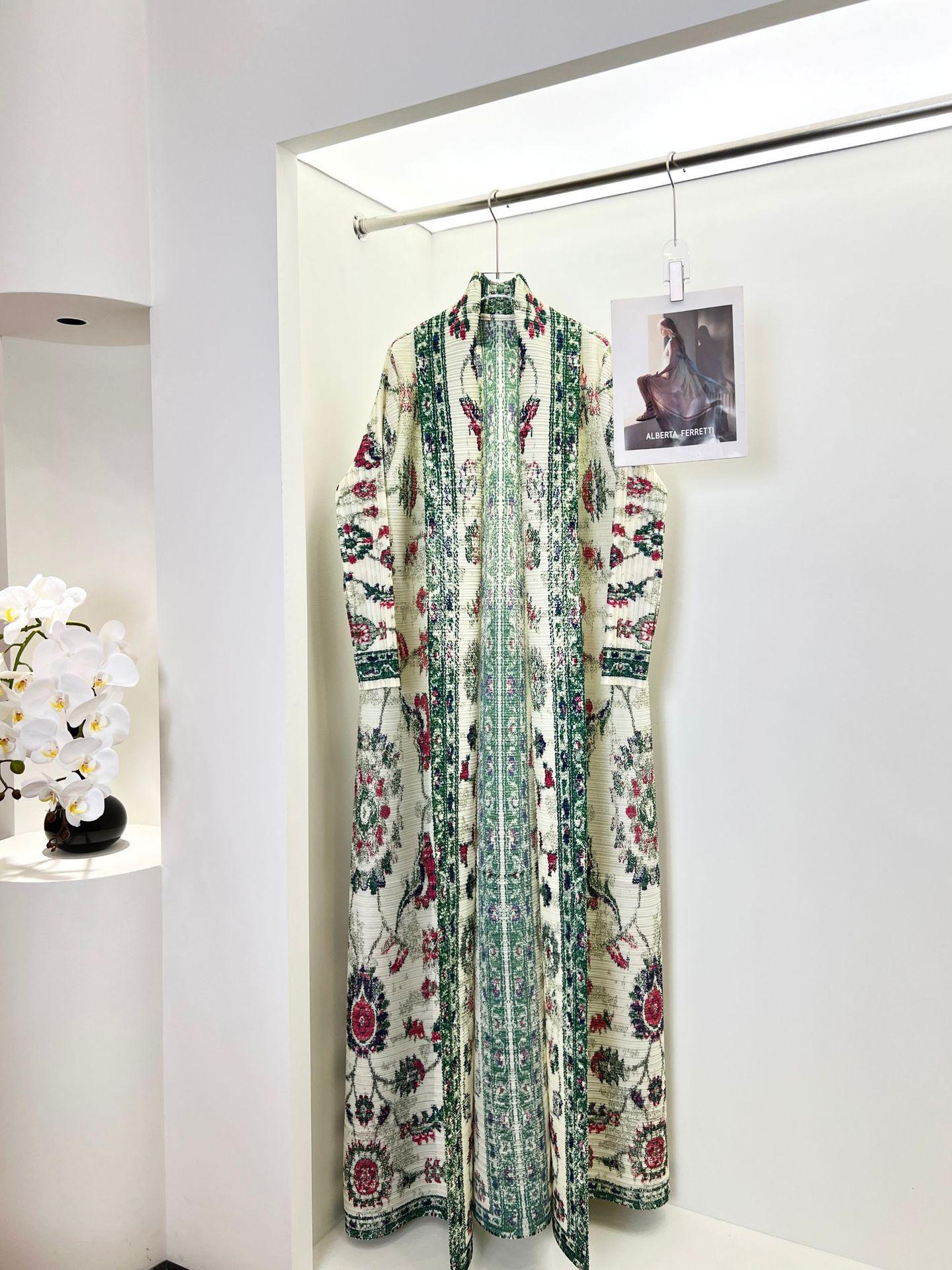 HS6722 Porcelain Dreams  White Abaya with Green & Red Floral Prints
