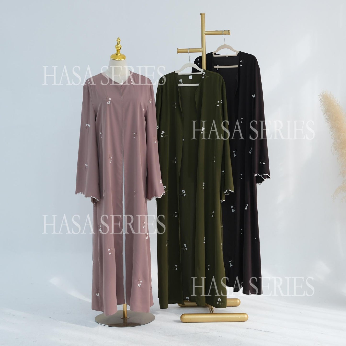HASASERIES HS6682 Embroidered Floral Pattern Long Cardigan