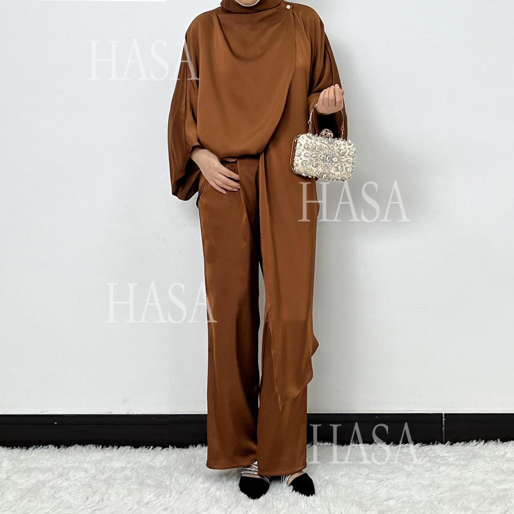 HS5857 High-end Bright Satin Two-piece Suit (headscarf Not Included), Irregular Design Shows Fashionable Style