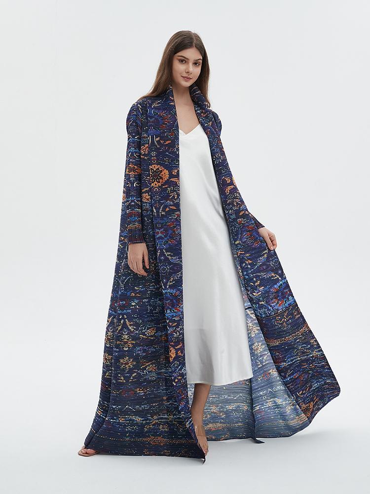 HS6717 Midnight Tapestry  Blue Printed Abaya with Artistic Motifs