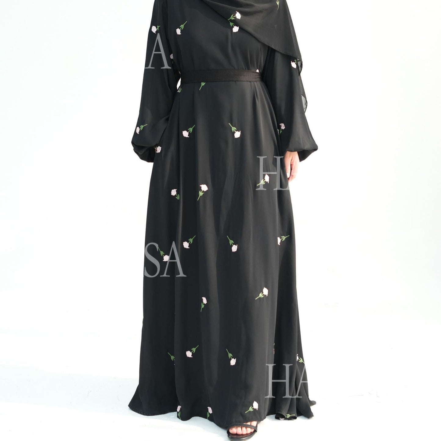 HA5871 Flower Embroidered Two-piece Dress | Elegant Swing + Belt Design