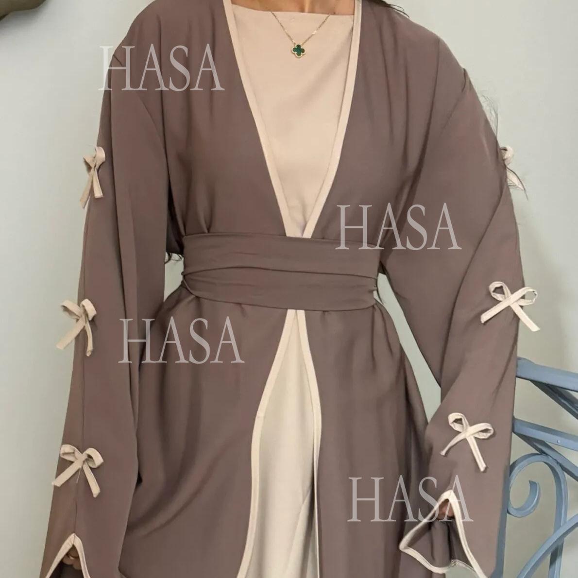 HA5862 Elegant Wavy-edge Bow Robe (with Belt) for A Feminine Look