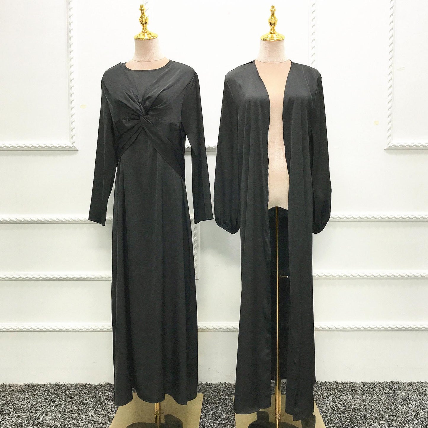 HAYA10061 Fashion solid colour two-piece dress cardigan set Abaya