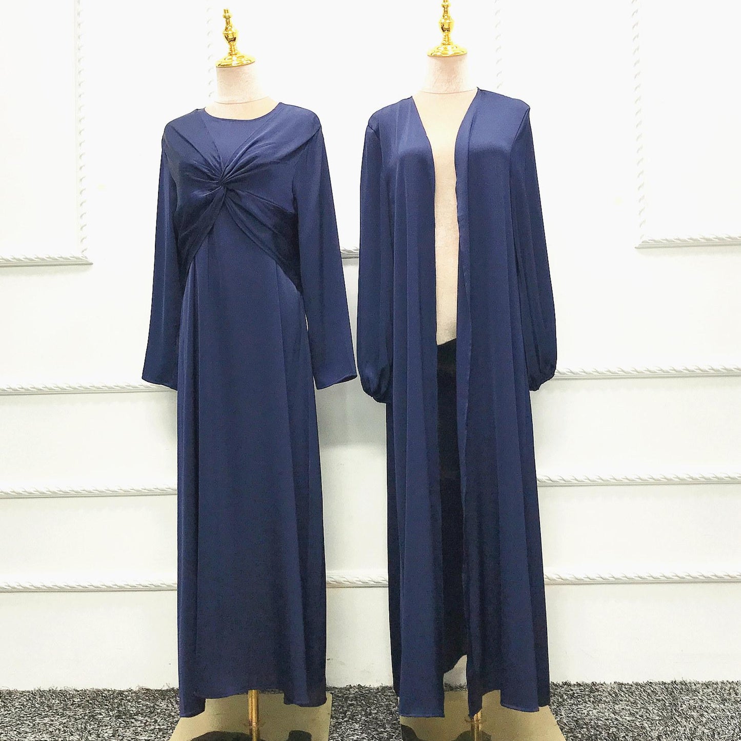 HAYA10061 Fashion solid colour two-piece dress cardigan set Abaya