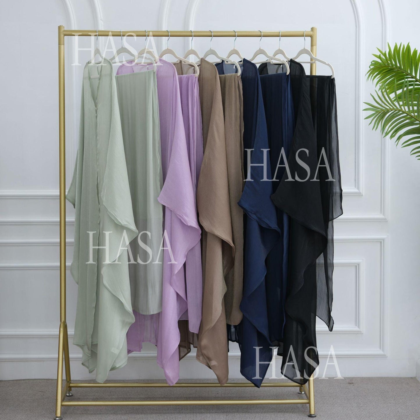 HA6534 Elegant Island Wrinkle Texture Solid Color Cardigan Robe