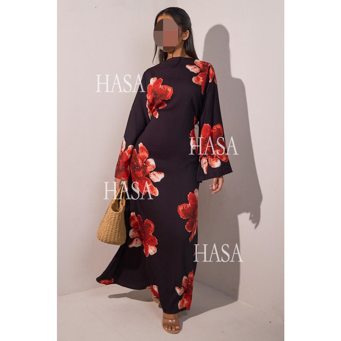 HA6503 Long-sleeved Waist-length Printed Dress (one Piece)