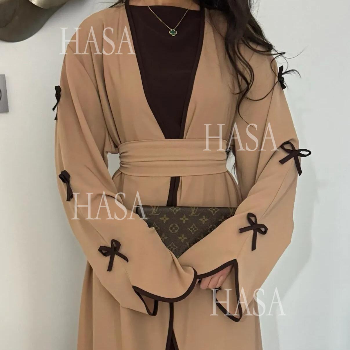HA5862 Elegant Wavy-edge Bow Robe (with Belt) for A Feminine Look