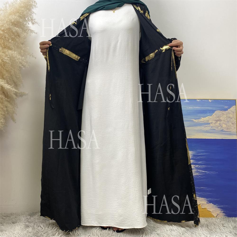 HA6589 Gold-stamped long cardigan with a flowing design