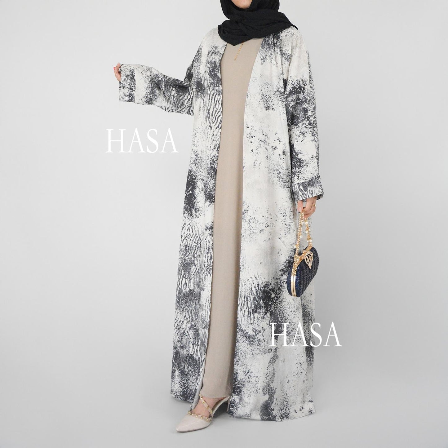 HA6322 Elegant Lightweight Printed Long Cardigan(Abaya Size 52-54)