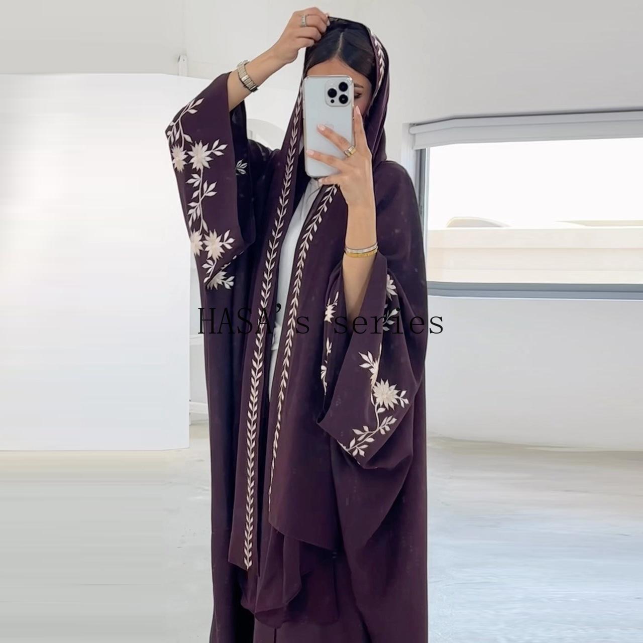 HS5099 Rhinestone-embellished Beaded Cardigan-style Robe, A High-quality Two-piece Set with A Matching Headscarf Design.