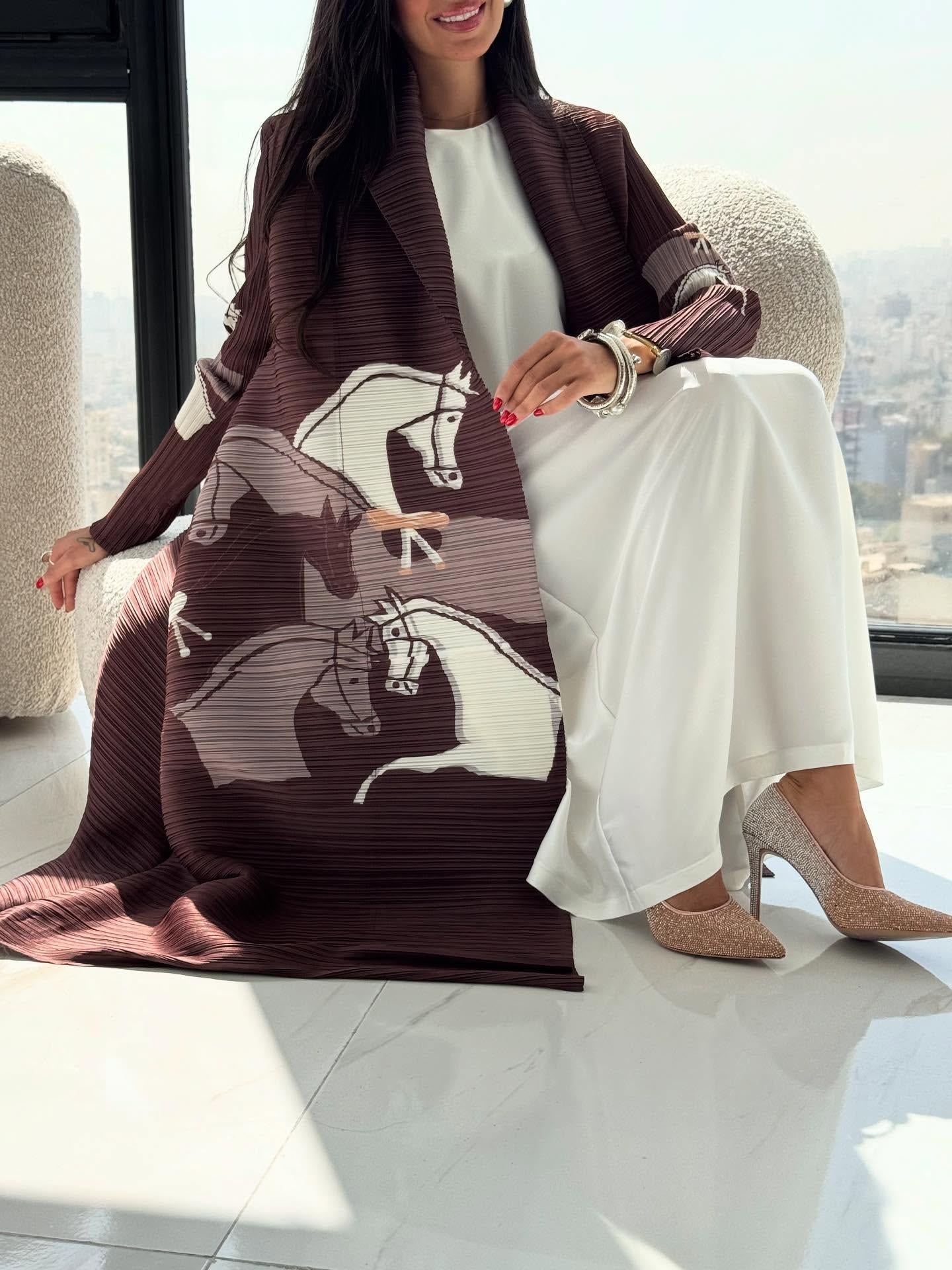 HS6718 Questrian Elegance | Brown Abaya with Horse Motifs
