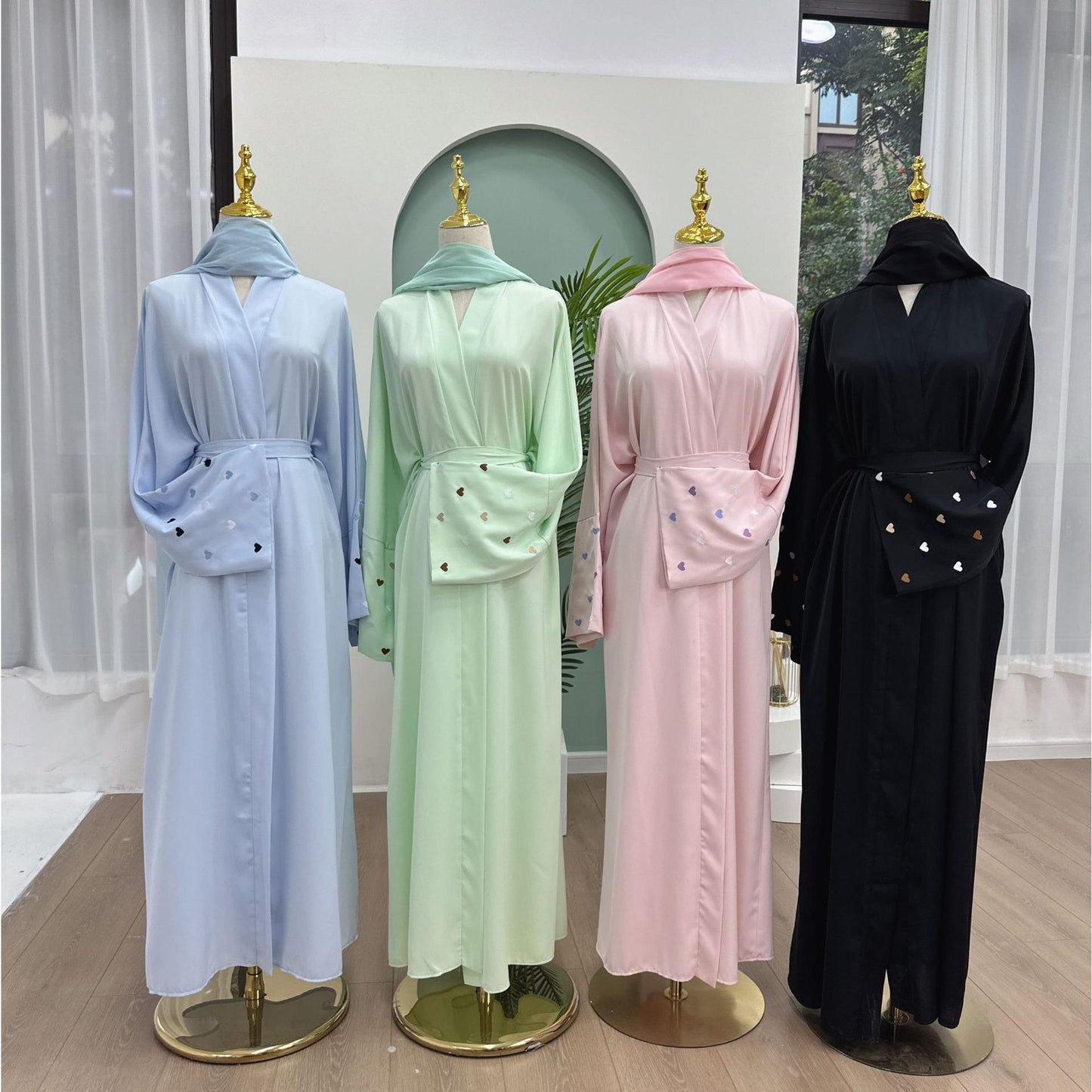HA1502 Macaroon Color Summer Thin Sleeve Heart Embroidered Robe Cardigan