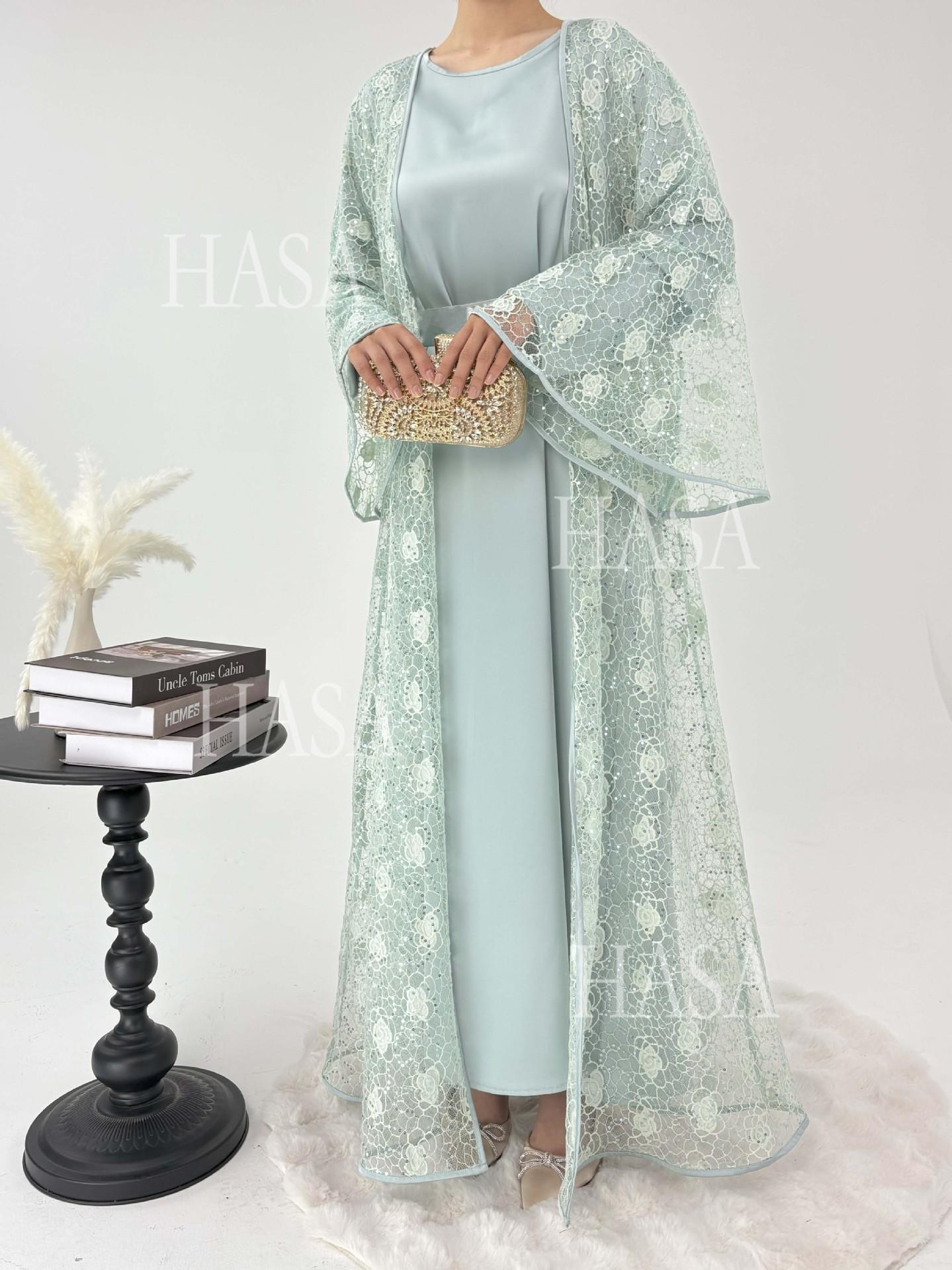 HA6482 Soft Lace Maxi Dress Set, Simple Loose Design