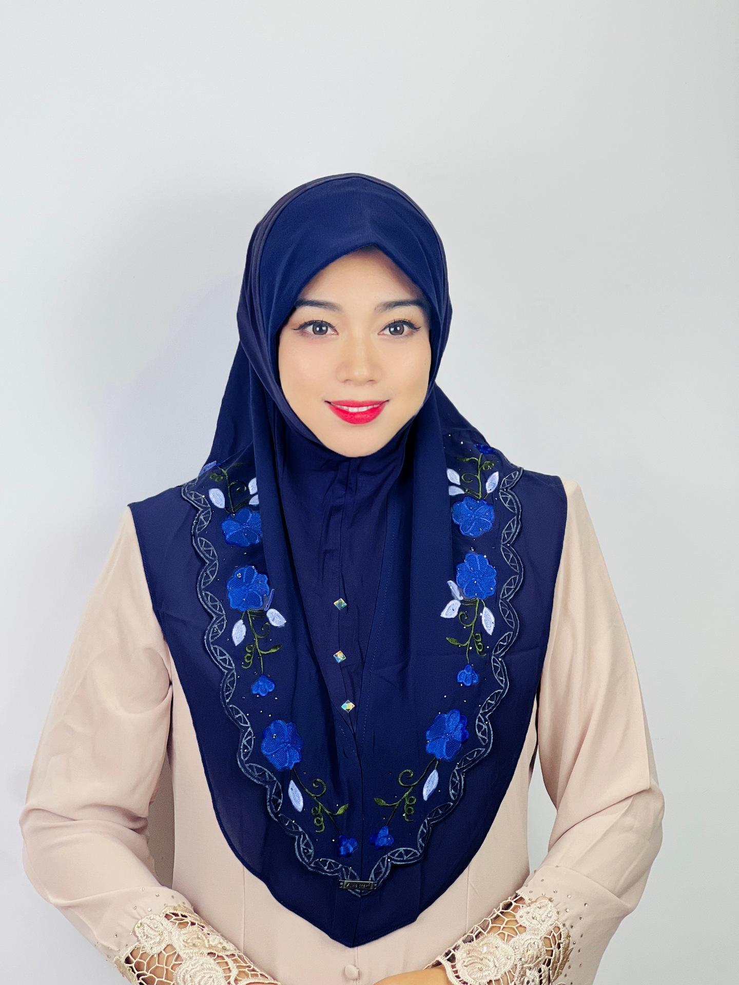 HAYA HA1105 Double Layered Floral Embroidered Lace Headscarf for Women