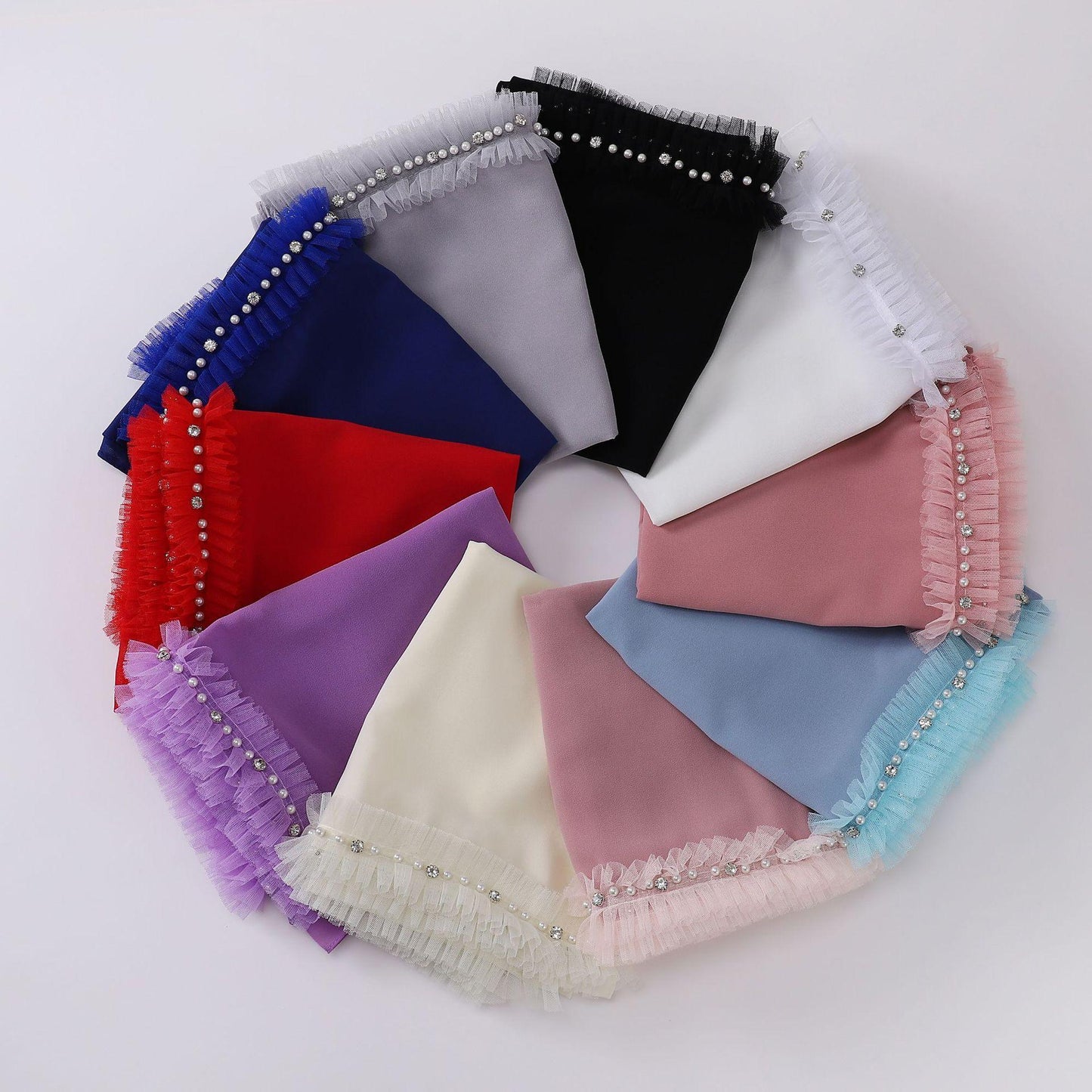 HAYA HA1118 Pearl Chiffon Lace Headscarf