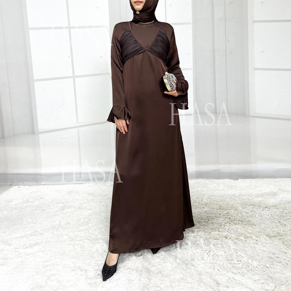 HS5858 Elegant Bright Satin Robe (without Headscarf), Clever Splicing Creates Multi-faceted Charm