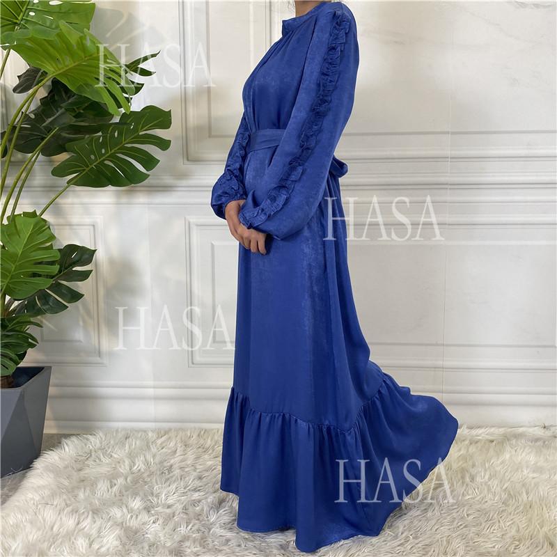 HA6591 Solid Color Turtleneck Long Sleeve Dress with Pleated Waistband