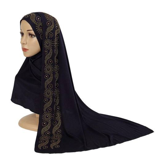 HAYA HA1145 Solid Color Rhinestone Headscarf