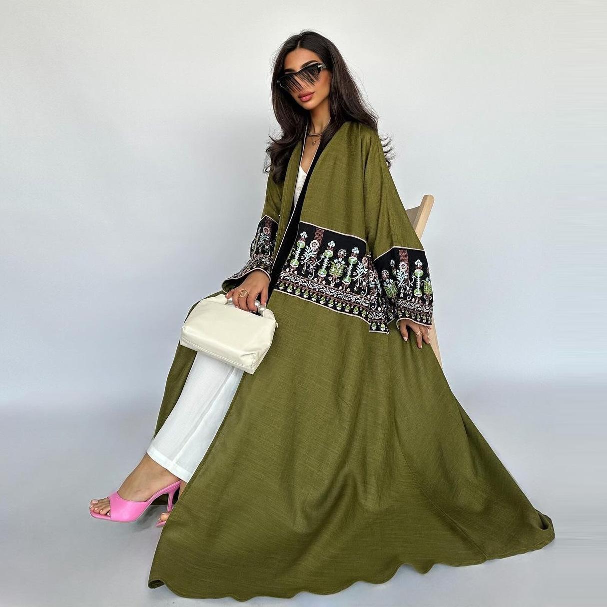HS5102 Simple Embroidered Long Robe/jacket with A Loose and Comfortable Open-front Design.