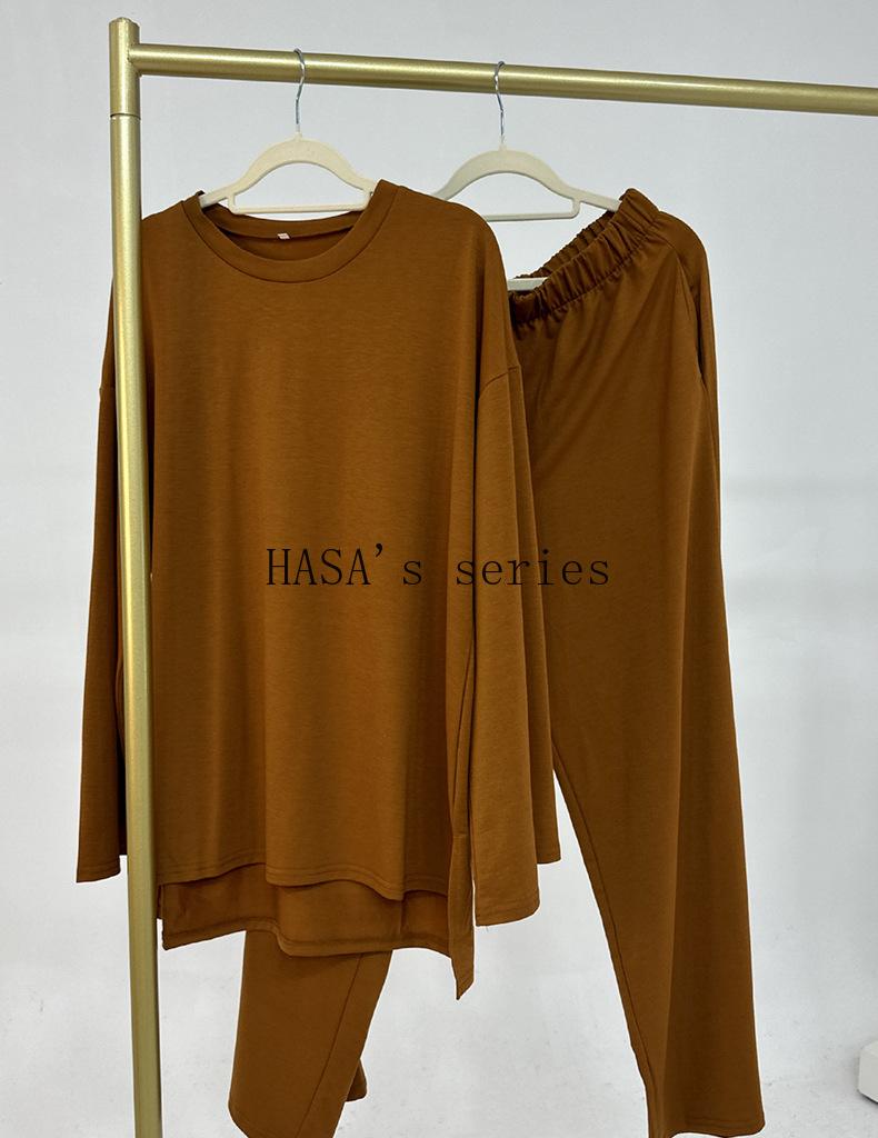HA5488 Fashionable and Comfortable Loose Two-piece Suit - Simple Solid Color Design two  piece co  ords