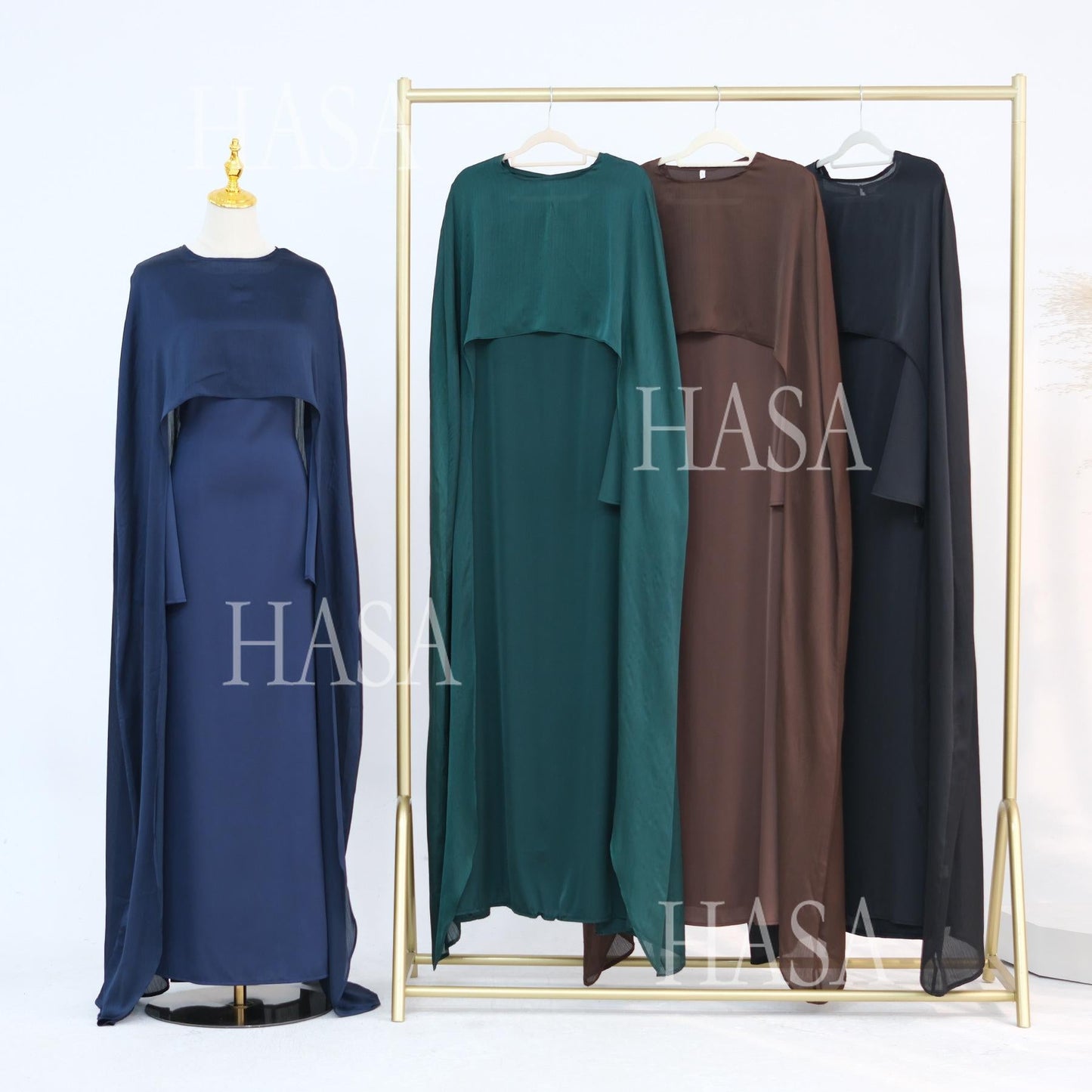 HA5870 Elegant drape two-piece robe dress-Light luxury street style abaya girl
