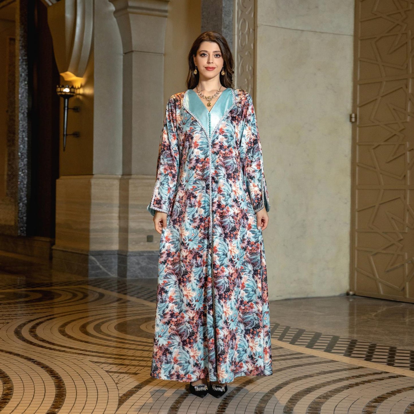 HAYA HAYA1070 Fashionable Printed Diamond Set Robe