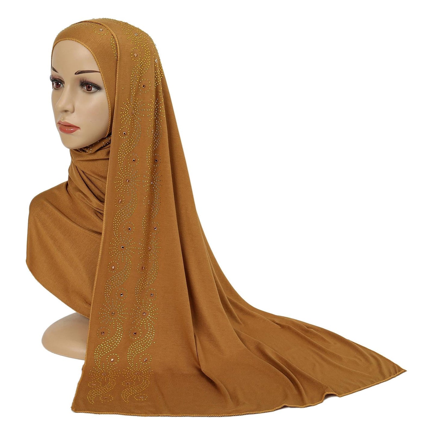 HAYA HA1145 Solid Color Rhinestone Headscarf