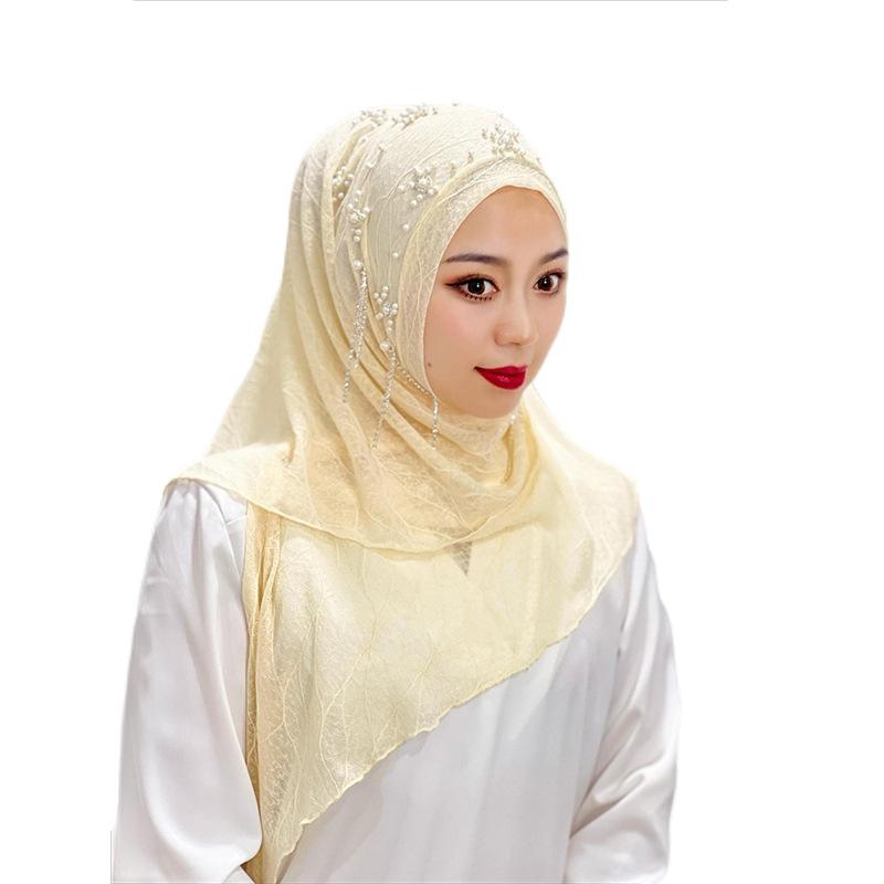 HAYA HA1107 Solid Color Headband Gold Thread Bead Flower Shawl Hat Headband