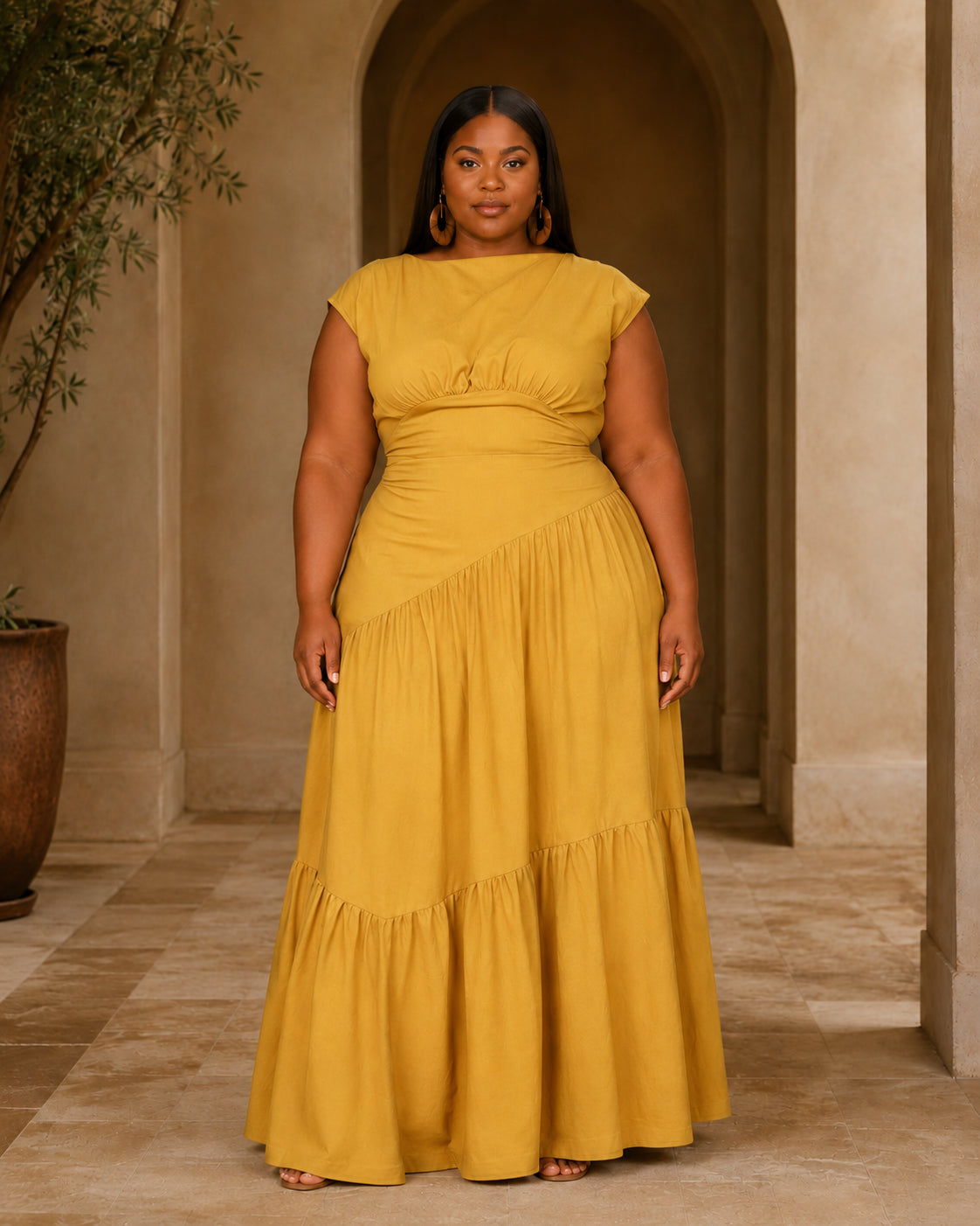 HA1641 Women's Sleeveless Pleated Loose Fit Maxi Dress