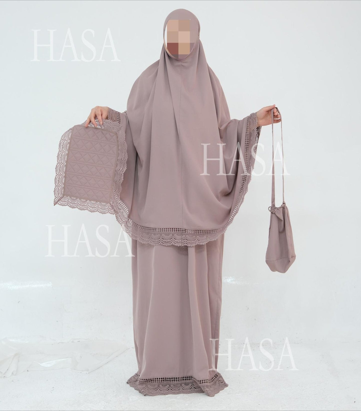 HA6615 Lace Prayer 4-Piece Set (Includes Prayer Mat and Storage Bag)