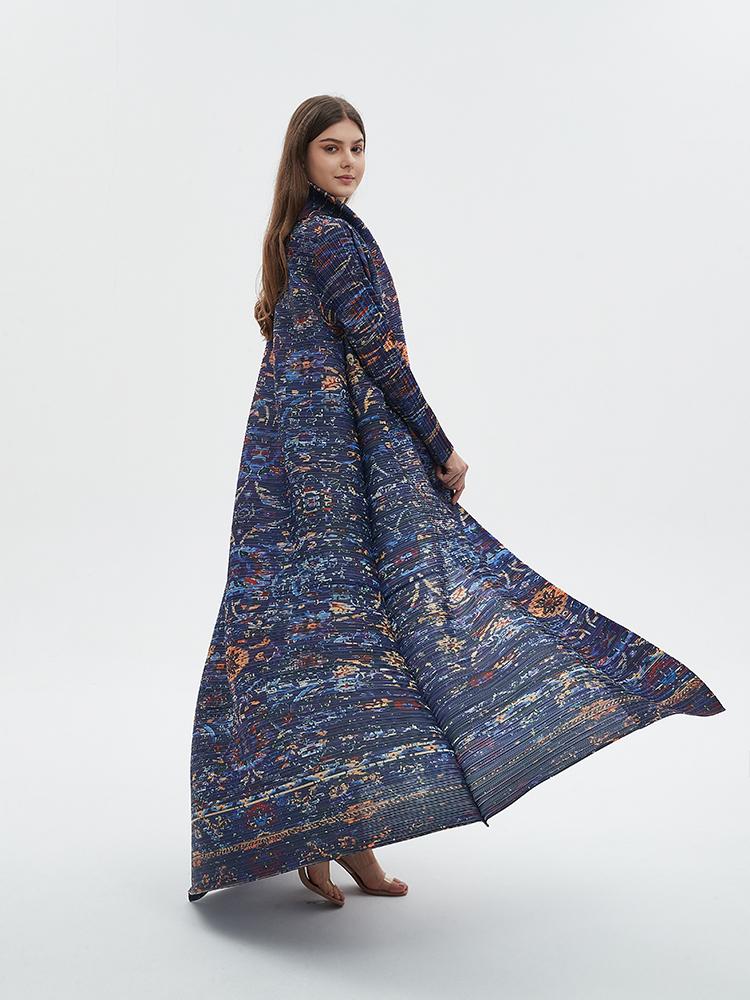 HS6717 Midnight Tapestry  Blue Printed Abaya with Artistic Motifs