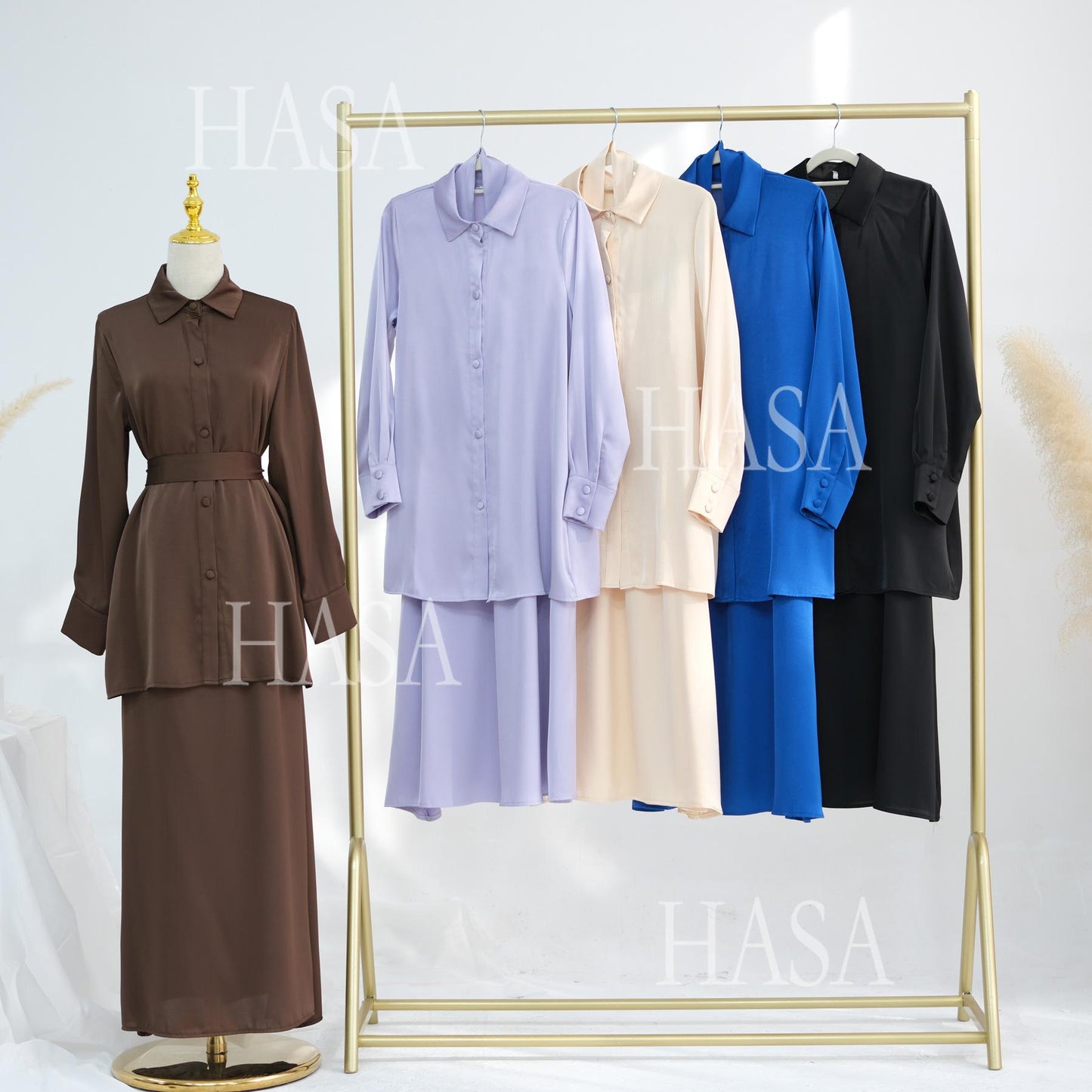 HA5874 Gentle Lace-up Two-piece Suit, Simple Texture, First Choice for Daily Wear abaya girl