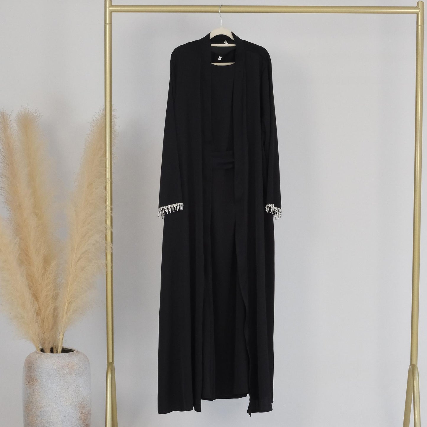 HAYA HAYA1047 1pcs Solid Color Beaded Cardigan Robe