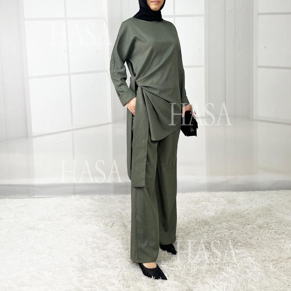 HS5856 High-end Imitation Linen Two-piece Suit (excluding Headscarf), Fashionable and Comfortable New Experience