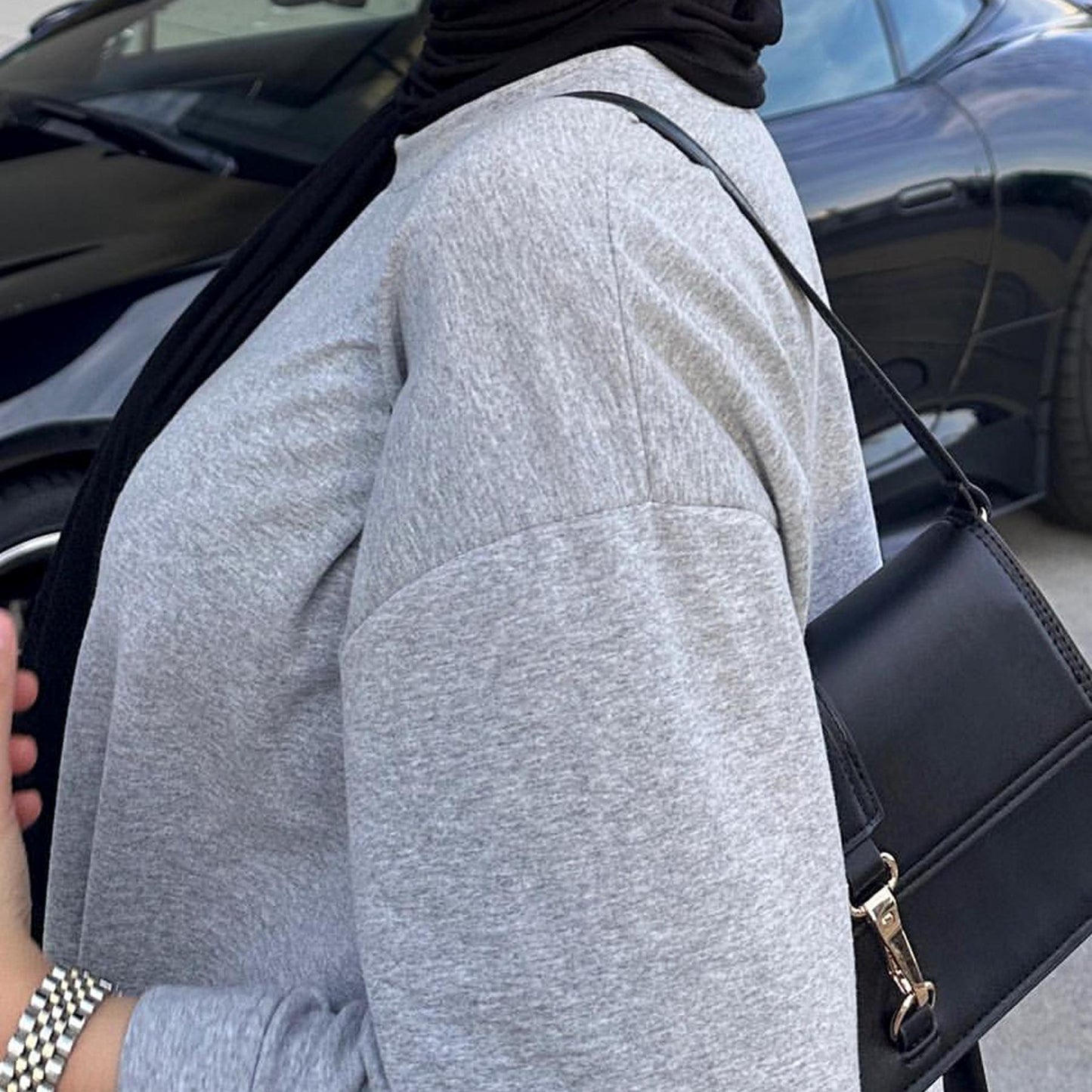 HAYA HAYA1089 Solid Color Hoodie Dress