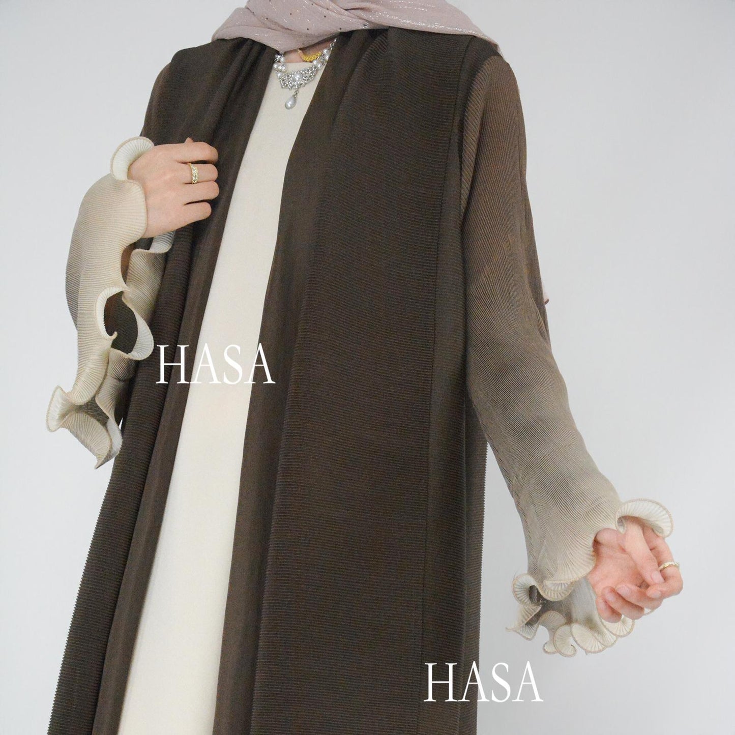 HS6360 Summer Ombré Gradient Abaya with Pleats and Fluted Bell Cuffs
