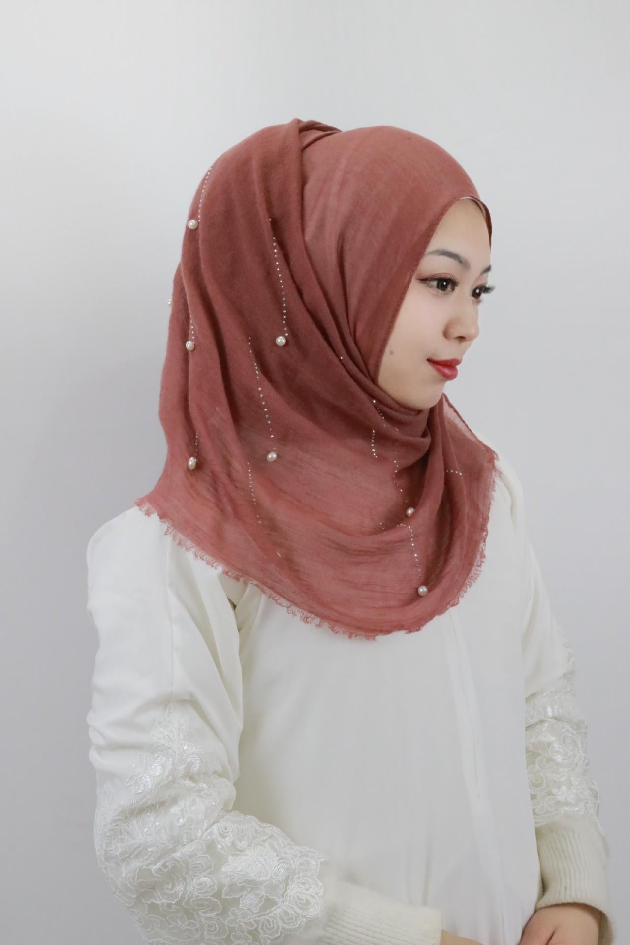 HAYA HA1106 Solid Color Scarf Long Beaded Shawl Headband