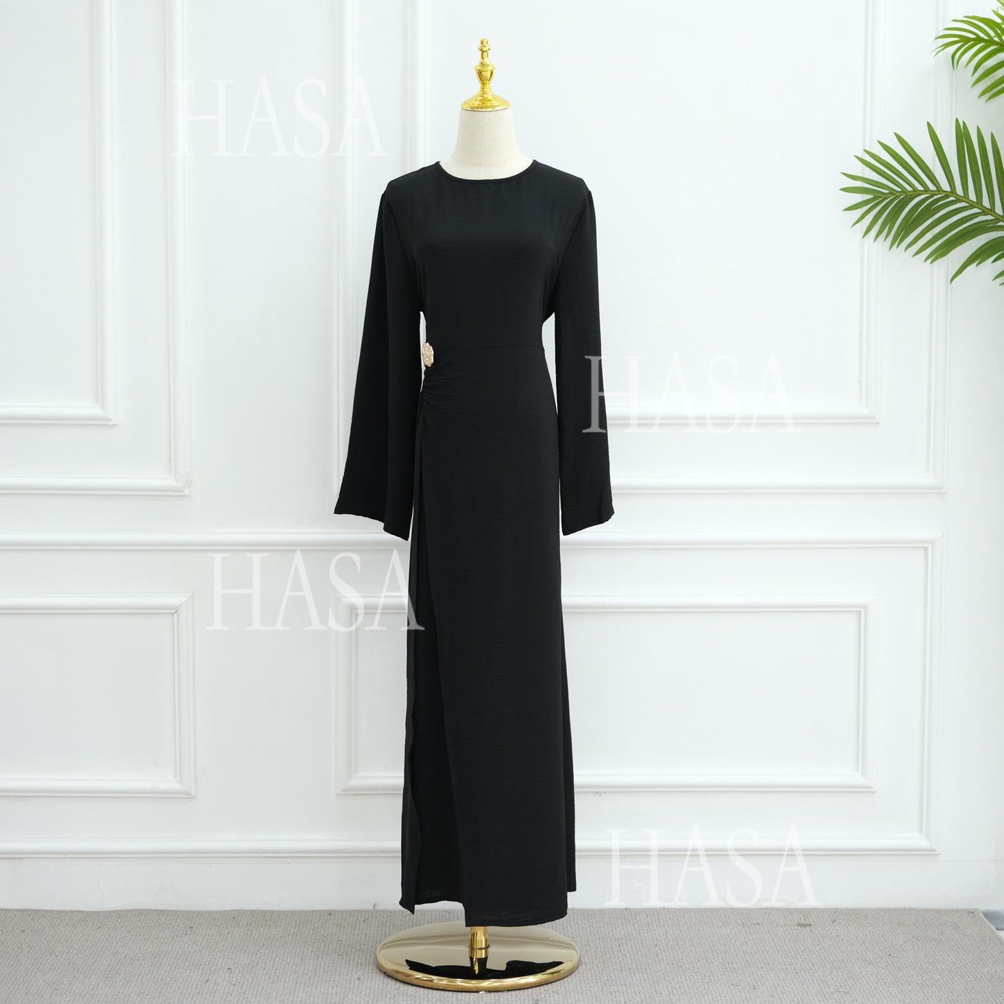 HA6549 Minimalist Abaya with Waist Detail