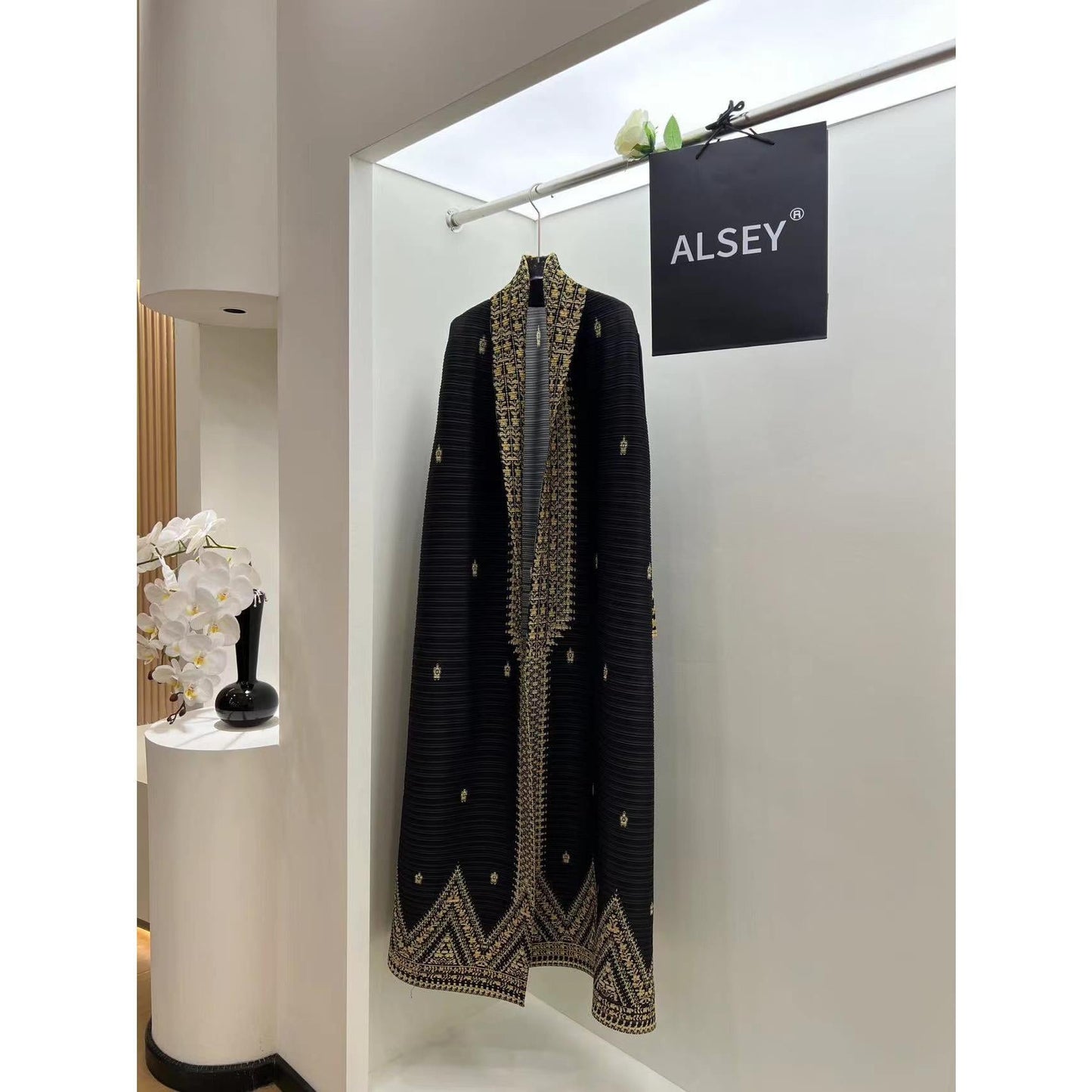 HS6709 Golden Dynasty , Black Abaya with Intricate Gold Embroidery