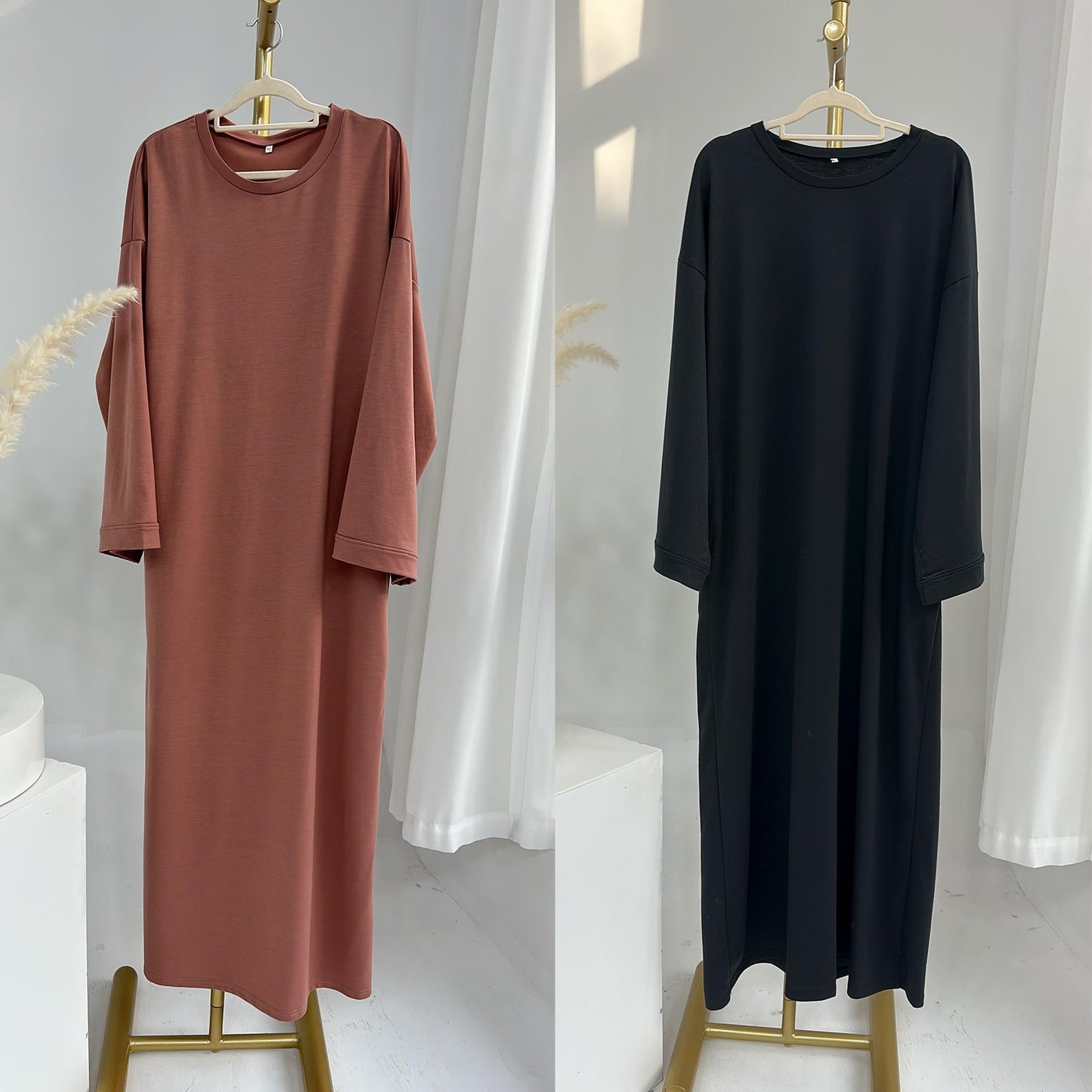 HAYA HAYA1089 Solid Color Hoodie Dress