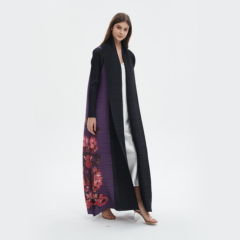 HS6724 Amethyst Bloom | Purple & Black Abaya with Floral Print Panel