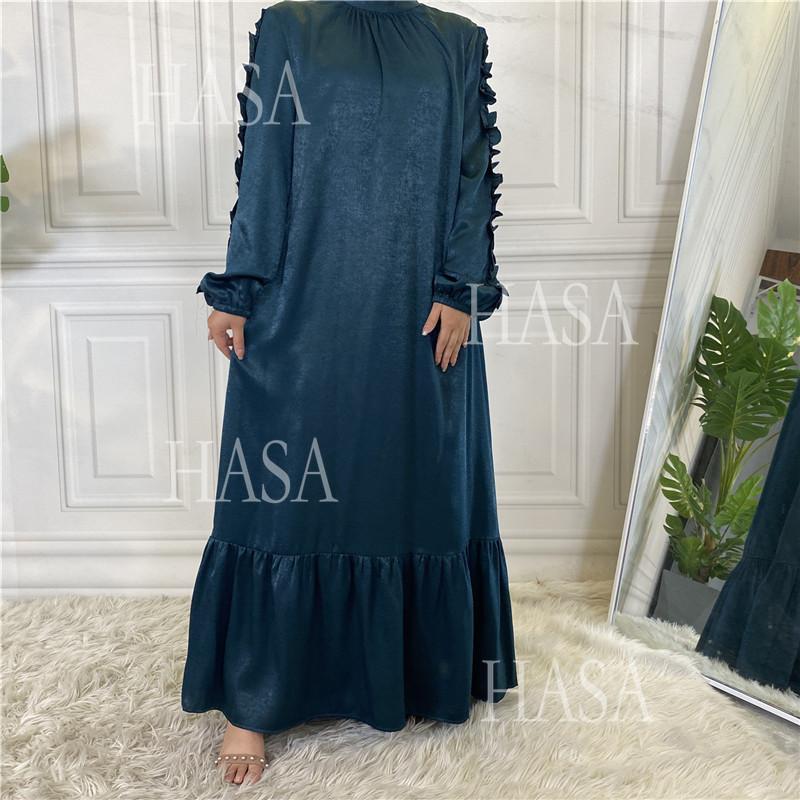 HA6591 Solid Color Turtleneck Long Sleeve Dress with Pleated Waistband
