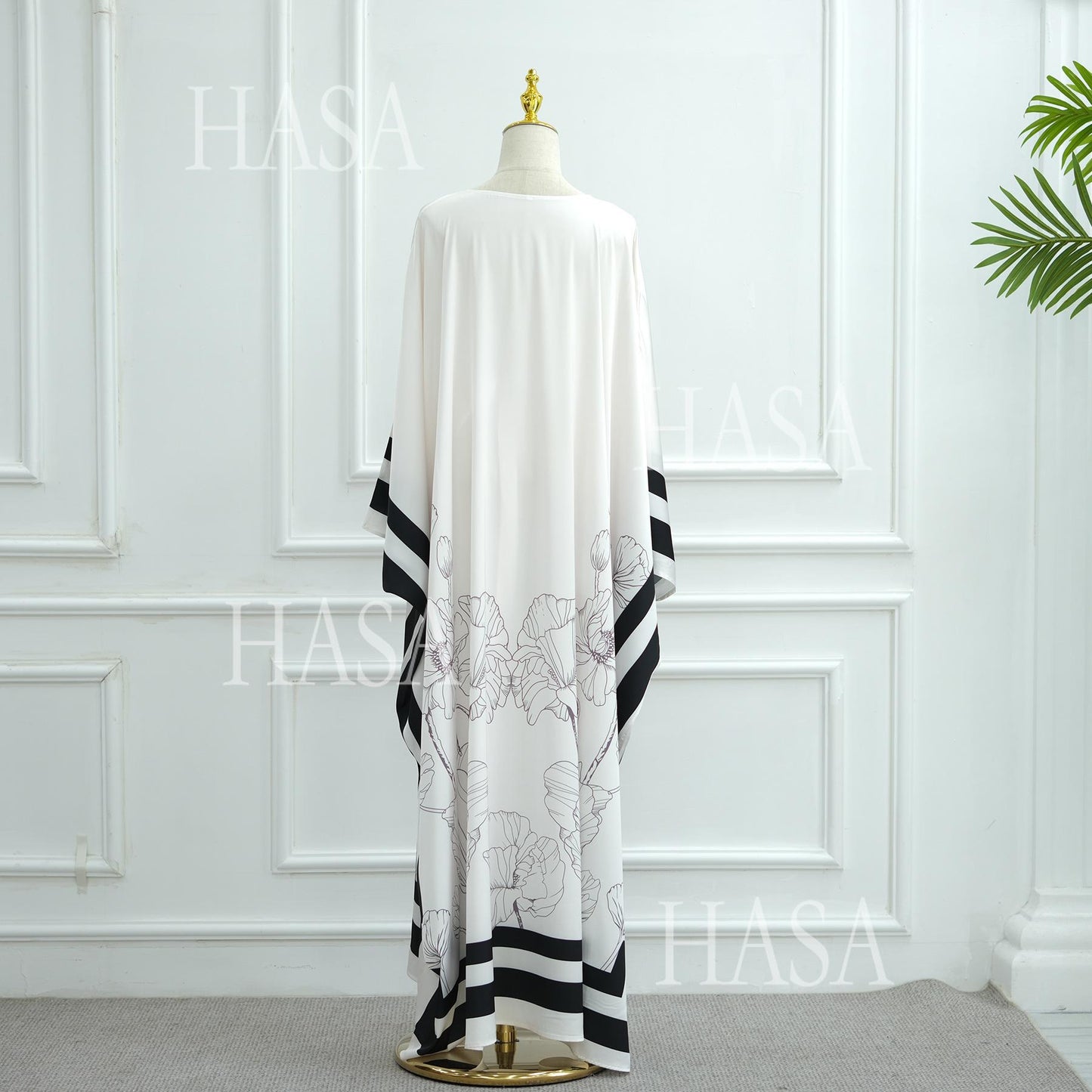 HA6556 Colorblock Print Cardigan Robe Dress